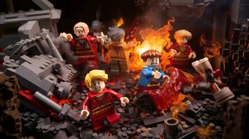 Lego heroes samenwerken omhoog naar opslaan de wereld ai generatief foto