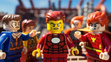 Lego heroes samenwerken omhoog naar opslaan de wereld ai generatief foto