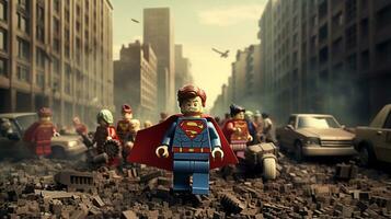 Lego heroes samenwerken omhoog naar opslaan de wereld ai generatief foto