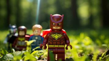 Lego heroes samenwerken omhoog naar opslaan de wereld ai generatief foto