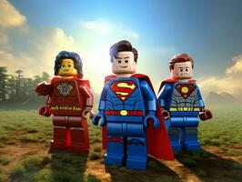 Lego heroes samenwerken omhoog naar opslaan de wereld ai generatief foto