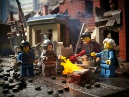 Lego heroes samenwerken omhoog naar opslaan de wereld ai generatief foto