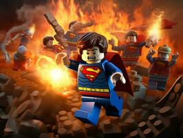 Lego heroes samenwerken omhoog naar opslaan de wereld ai generatief foto