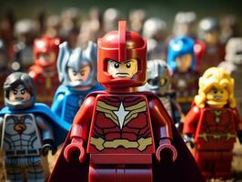 Lego heroes samenwerken omhoog naar opslaan de wereld ai generatief foto