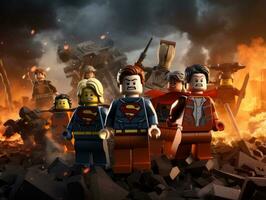 Lego heroes samenwerken omhoog naar opslaan de wereld ai generatief foto