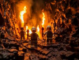 Lego heroes samenwerken omhoog naar opslaan de wereld ai generatief foto