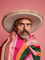 Mexicaans Mens is verdrietig Aan een minimalistische neutrale achtergrond ai generatief foto