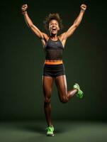 jong Afrikaanse vrouw gekleed in sportkleding duidelijk actief en vol van energie ai generatief foto