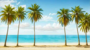 een boeiend visie van palm bomen framing een sereen strand horizon. ai gegenereerd foto