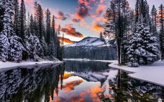 rustig schemering gelukzaligheid, een betoverend momentopname van de sereen besneeuwd landschap badend in de zacht gloed van avond. ai gegenereerd foto