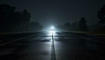 leeg snelweg Bij nacht na regen ai generatief foto