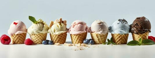 banier met ijs room in een wafel ijshoorntje Aan een zomer dag. generatief ai foto