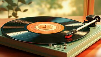 ai-gegenereerd oud elegant wijnoogst retro muziek- vinyl speler met records poster foto