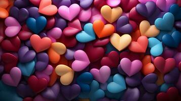 ai-gegenereerd feestelijk liefde kleurrijk harten decoraties voor Valentijnsdag dag foto