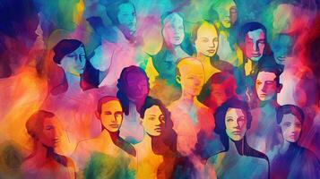 kleurrijk abstract illustratie van verschillend mensen met inkt effect, verscheidenheid concept foto