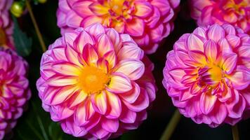 hoog detail, detailopname van dahlia bloemen, geïsoleerd Aan zwart foto