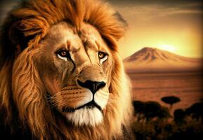 leeuw portret Aan Afrikaanse savanne. generatief ai foto