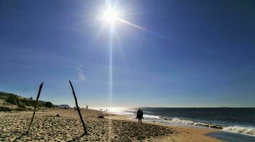 de schoonheid van de zonnig Frans zuidwesten atlantic kustlijn met haar zanderig stranden en Doorzichtig blauw luchten. foto