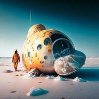 kosmisch expeditie kosmonaut Aan bevroren planeet generatief ai foto