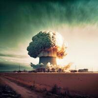 ai gegenereerd nucleair fabriek explosie dreigend nucleair paddestoel wolk foto