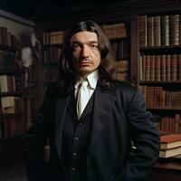 rene descartes modern filosoof en ondernemer in elegant kleding foto