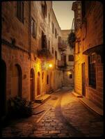 een leeg steeg in de oud stad van Jeruzalem generatief ai foto
