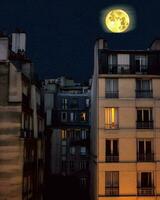 nachtelijk Parijs maanlicht stadsgezicht onder een sterrenhemel lucht generatief ai foto