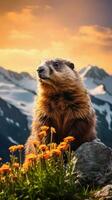 majestueus marmot een berg portret generatief ai foto