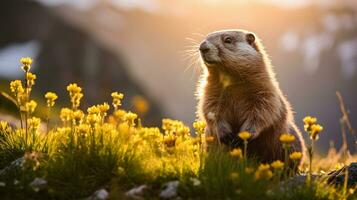 majestueus marmot een berg portret generatief ai foto