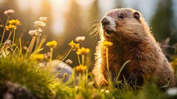 majestueus marmot een berg portret generatief ai foto
