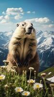 majestueus marmot een berg portret generatief ai foto