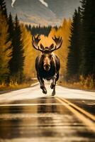prachtig eland in herfst Aan de weg generatief ai foto
