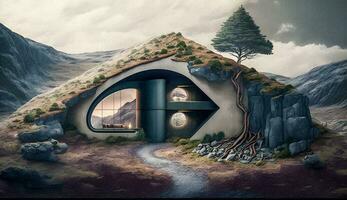 futuristische ondergronds huis gegenereerd door ai foto