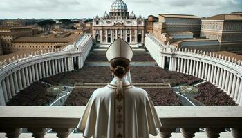 historisch moment vrouw paus Aan Vaticaan balkon. generatief ai. foto