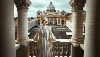 portret van een vrouw paus Bij de Vaticaan. generatief ai. foto