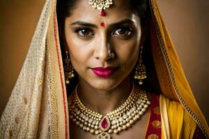 een Indisch vrouw vervelend traditioneel sieraden. ai-gegenereerd foto