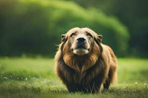 een hond is staand in de gras. ai-gegenereerd foto