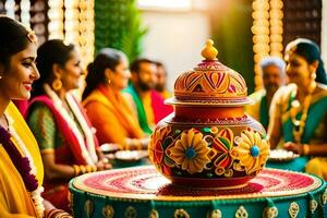 Indisch bruiloft ceremonie in Bangalore. ai-gegenereerd foto