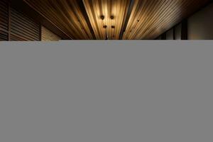 een modern op zoek kamer met houten plafond en muren. ai-gegenereerd foto