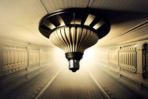 een licht lamp is schijnend in een tunnel. ai-gegenereerd foto