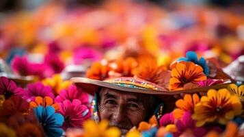 Mens met bloemen in guadalajara jalisco Mexico Latijns Amerika festival. foto