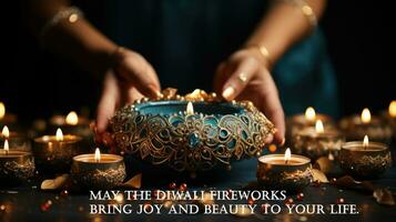 mei de diwali vuurwerk brengen vreugde en schoonheid naar uw leven. groet Indisch vakantie kaart. foto