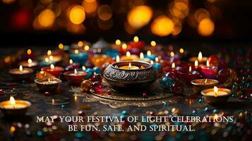 mei uw festival van licht vieringen worden plezier, veilig, en geestelijk. groet Indisch vakantie kaart. foto