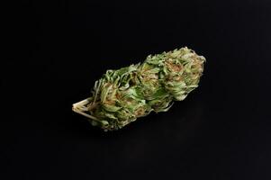 medisch marihuana droog bloem dichtbij omhoog Aan zwart achtergrond foto