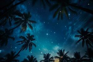 sterrenhemel nacht lucht Aan nieuw jaren vooravond in een tropisch plaats achtergrond met leeg ruimte voor tekst foto