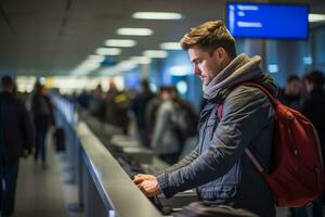 passagier controle in Bij luchthaven teller foto