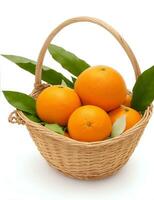 biologisch rijp mandarijnen in een mand Aan een wit achtergrond door ai-gegenereerd foto