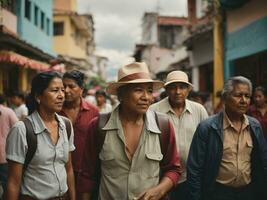 een bruisend straat hoek in Colombia, waar mensen van allemaal leeftijden en achtergronden komen samen naar delen hun digitaal levensstijl foto