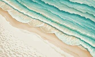 wit zand strand achtergrond met turkoois zee water en klein golven maken wit schuim zomer vakantie foto