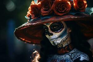 Mexicaans katrina, traditioneel skelet voor dag van de dood of halloween in Mexico foto